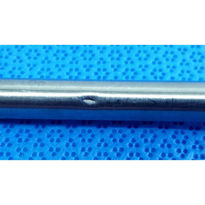 Silver-colored metal rod with smooth cylindrical surface and minor scratches for stryker ideal eyes 10mm endoscope