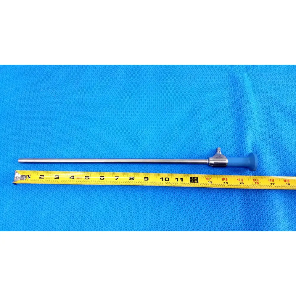 Silver surgical instrument with blue ergonomic handle and metallic shaft for medical use stryker ideal eyes 10mm endoscope