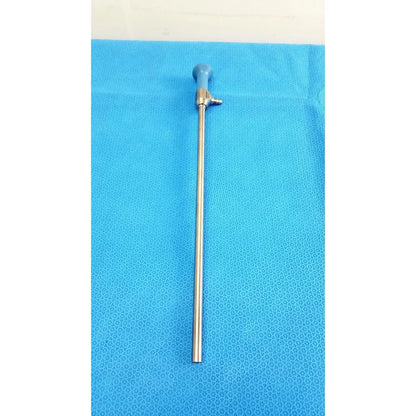 Silver surgical ideal eyes 10mm endoscope with blue-tipped handle and metallic joints for precise medical use