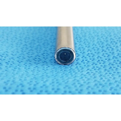 A metallic ideal eyes 10mm 0° autoclavable endoscope lens with a dark circular aperture for medical use