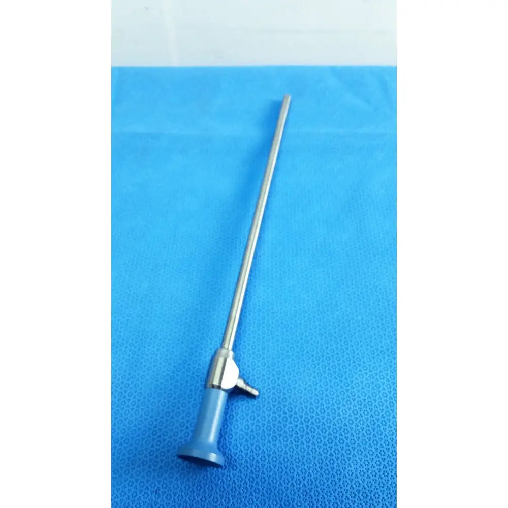 A sleek metallic stryker ideal eyes 10mm autoclavable endoscope with a blue handle and silver shaft for medical use
