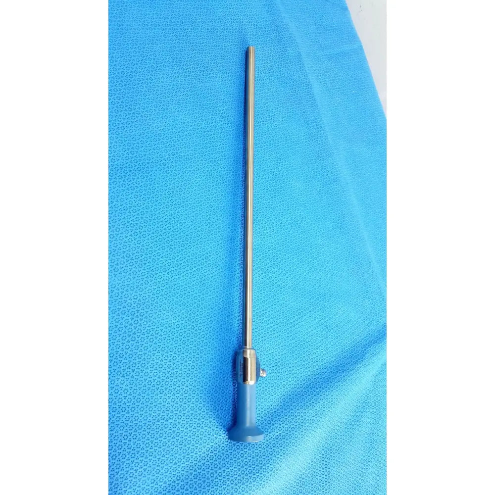 Silver surgical endoscope with blue ergonomic handle from stryker ideal eyes 10mm autoclavable 0 degrees model
