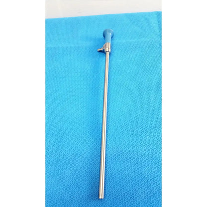 A sleek metallic ideal eyes 10mm surgical endoscope with a blue ergonomic handle and stainless steel shaft