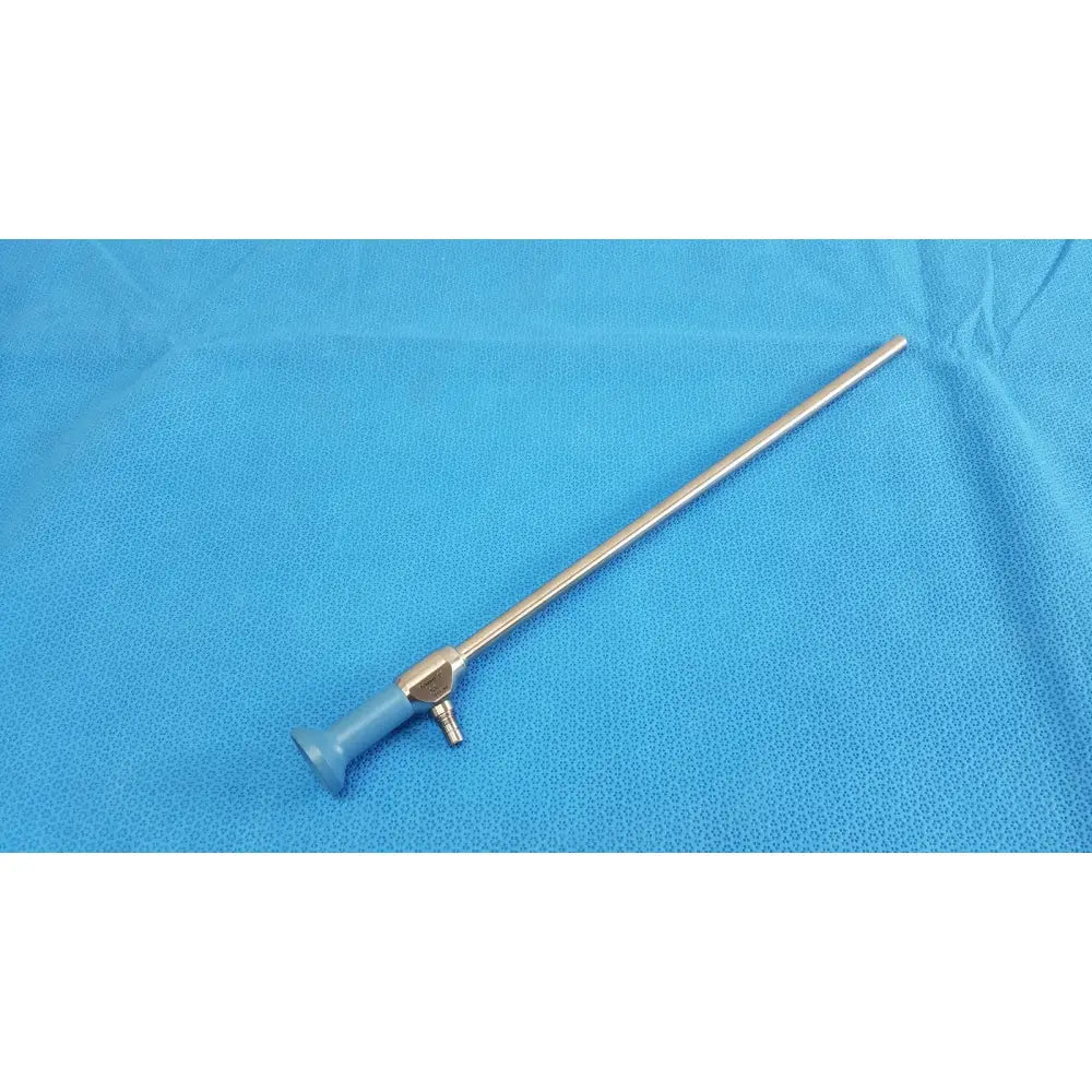 Silver ideal eyes 10mm surgical instrument with blue plastic handle and metallic joints for medical use