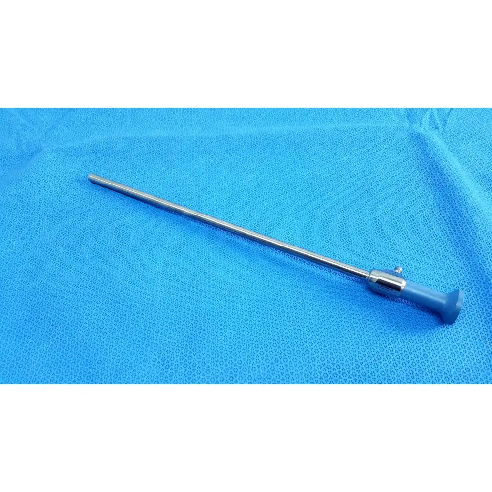 Silver surgical instrument with blue plastic handle and metallic shaft for ideal eyes 10mm autoclavable endoscope use