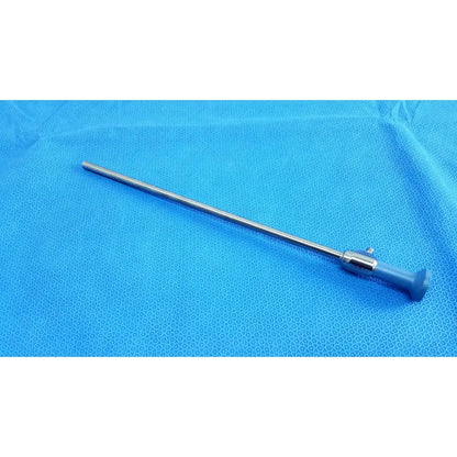 Silver surgical instrument with blue plastic handle and metallic shaft for ideal eyes 10mm autoclavable endoscope use