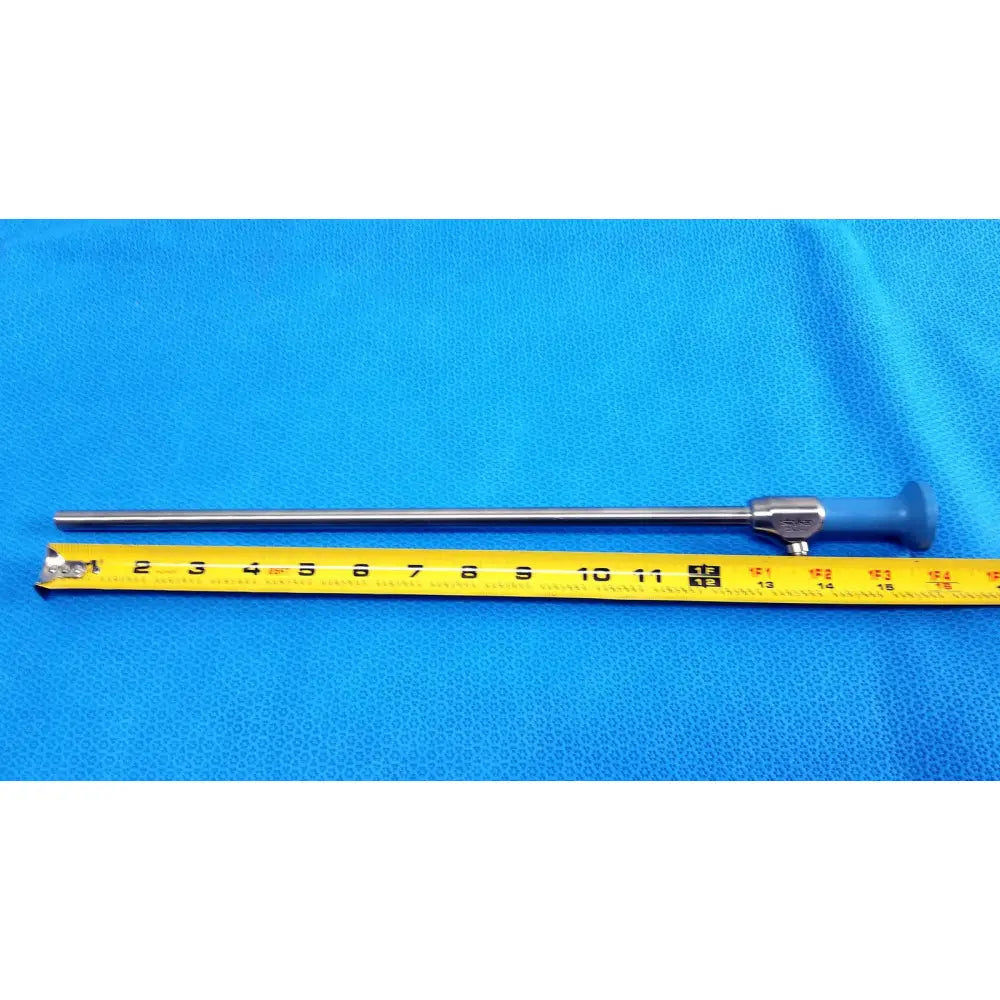Silver ideal eyes 10mm autoclavable endoscope with blue ergonomic handle and yellow measuring tape by stryker