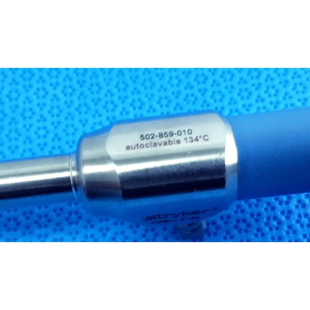 Silver metallic stryker ideal eyes 10mm autoclavable endoscope with blue rubber grip marked 134 degrees c