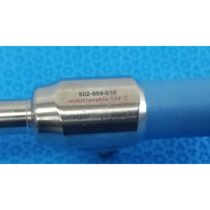 Silver metallic cylindrical autoclavable ideal eyes 10mm endoscope with engraved serial number and autoclave markings