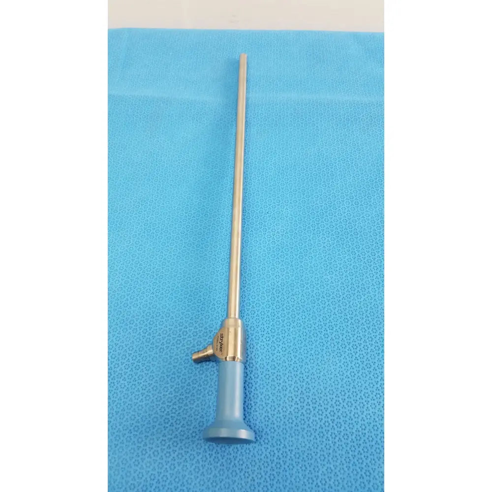 Silver surgical endoscope stryker ideal eyes 10mm with blue ergonomic handle and brass-colored joint mechanism