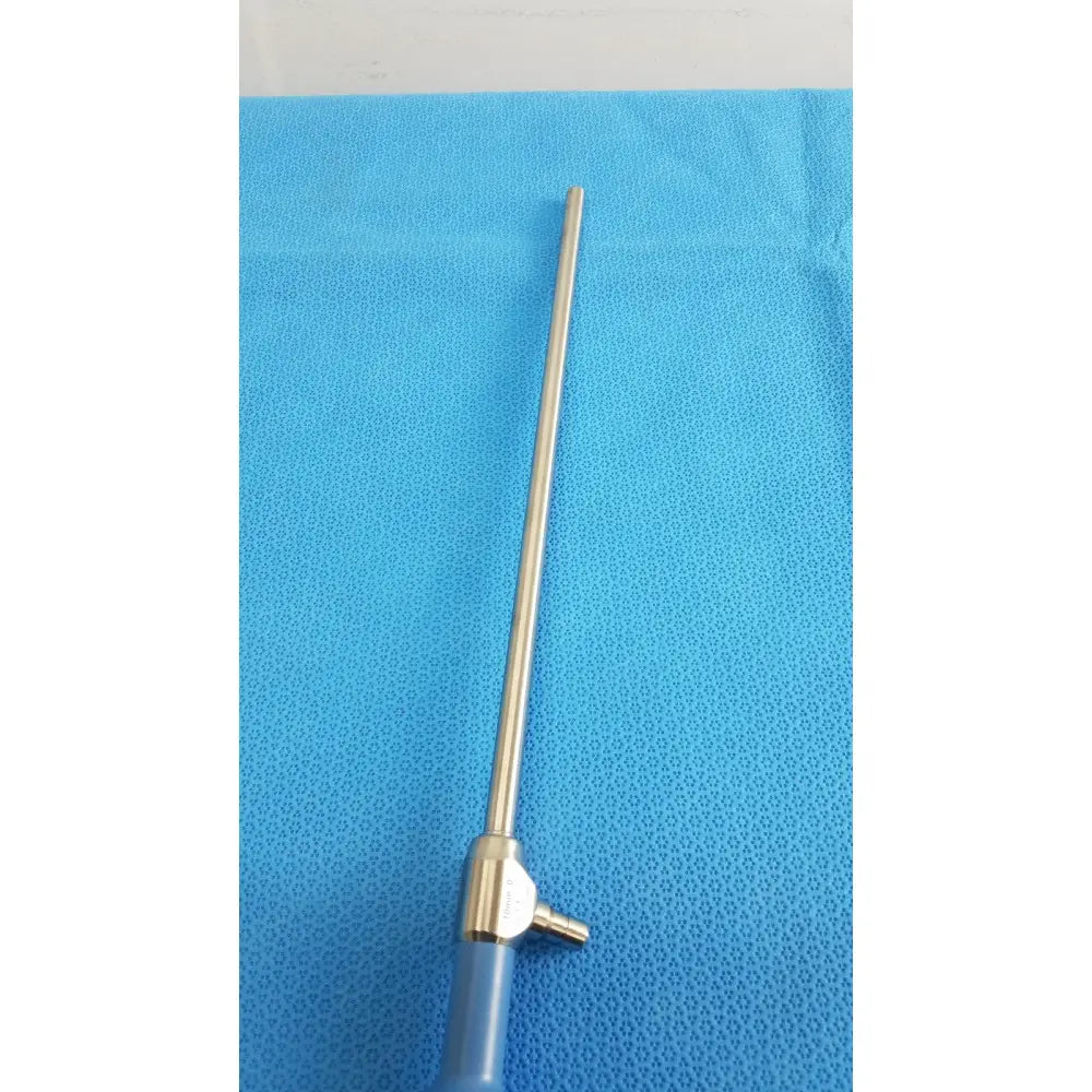 A sleek metallic stryker ideal eyes 10mm endoscope with a long slender shaft and brass-colored joint at base