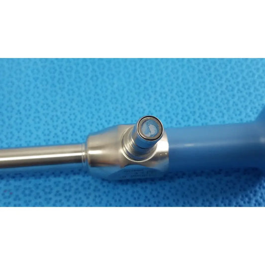 Silver metallic ideal eyes 10mm autoclavable endoscope with blue handle and circular lens tip by Stryker