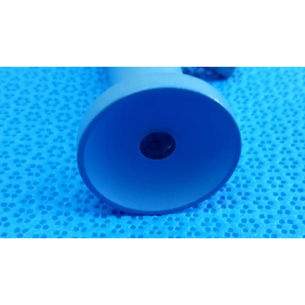 Blue plastic funnel with smooth rounded rim and central hole for stryker ideal eyes 10mm autoclavable endoscope use
