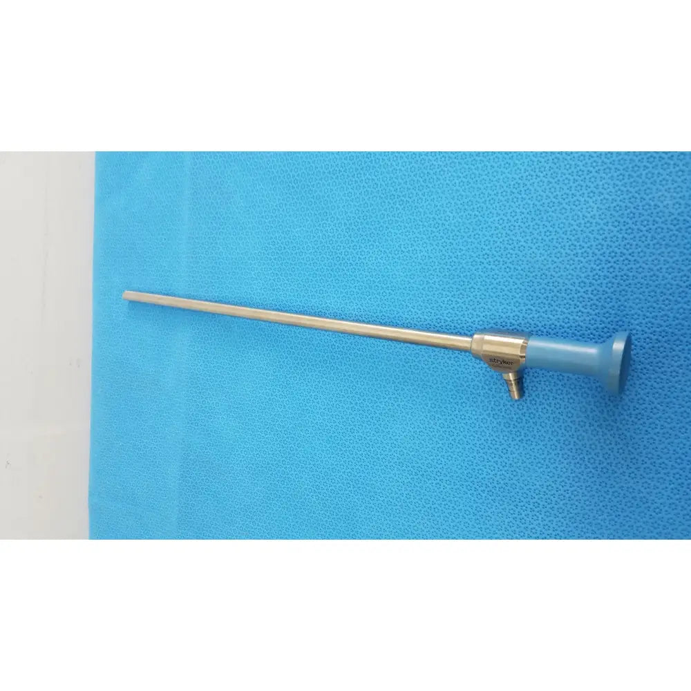 Silver surgical endoscope with blue plastic handle and metallic joints ideal eyes 10mm autoclavable by stryker