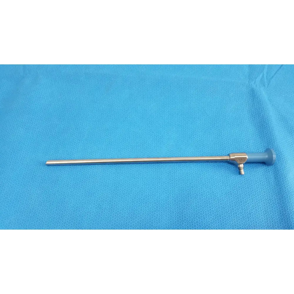 Silver surgical endoscope ideal eyes 10mm with a blue handle and metallic joints for autoclavable use by stryker
