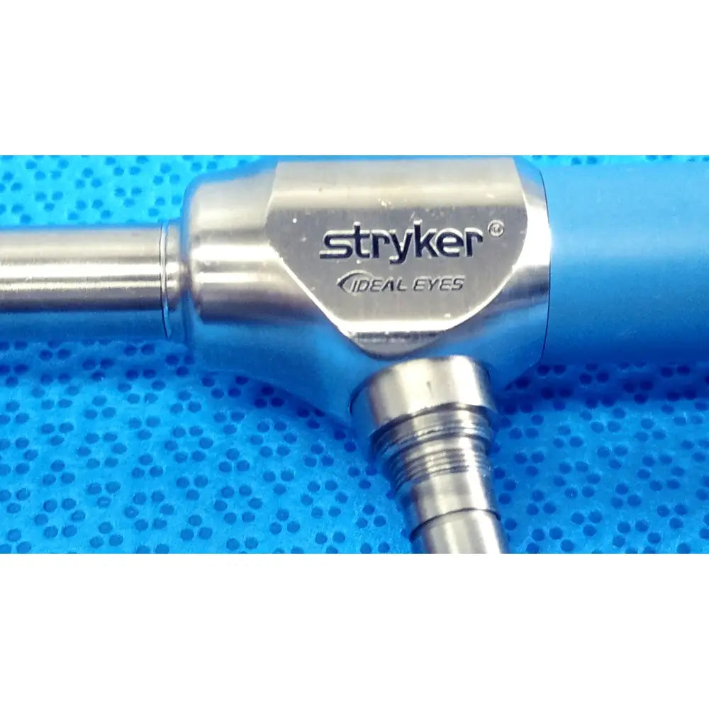 Stryker ideal eyes 10mm autoclavable endoscope with metallic silver body and blue ergonomic handle for surgical use