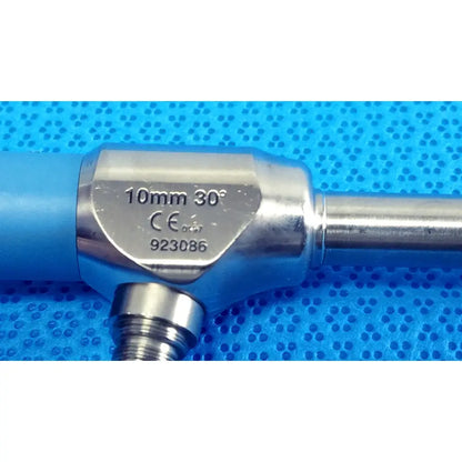 Silver ideal eyes 10mm autoclavable endoscope with blue handle and engraved specifications by stryker