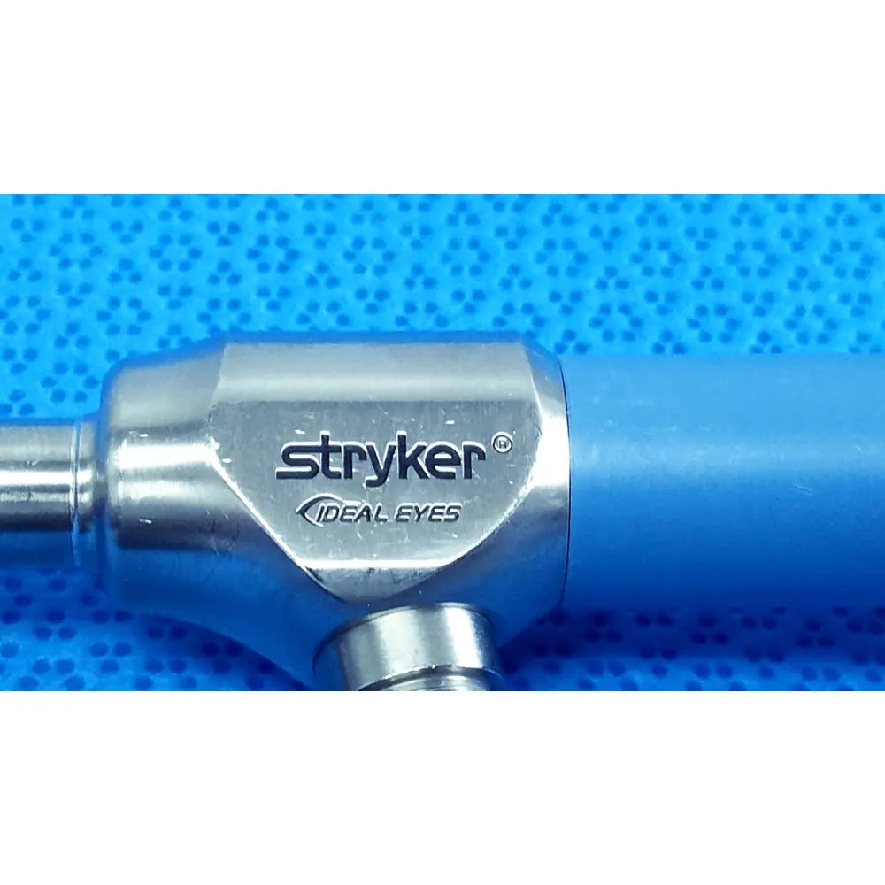 Silver metallic stryker ideal eyes 10mm 30 degree surgical instrument with blue handle for precise endoscopic use