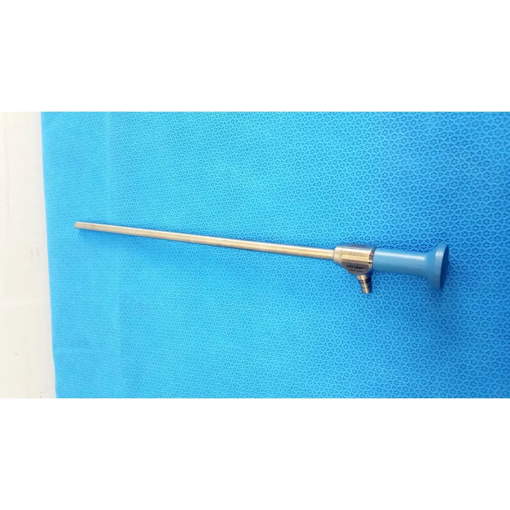 Silver surgical endoscope with blue handle and metallic joints by stryker ideal eyes autoclavable 10mm 30 degrees