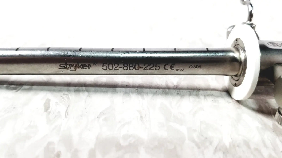 Stryker 502-880-225 scope sheath 25fr instrument with metallic shaft and white ceramic handle for surgical use