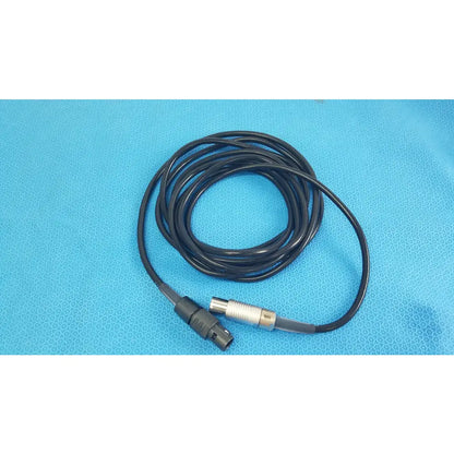 Black coiled scher handpiece cable with black plastic connector and silver metallic xlr plug for reuse medical equipment