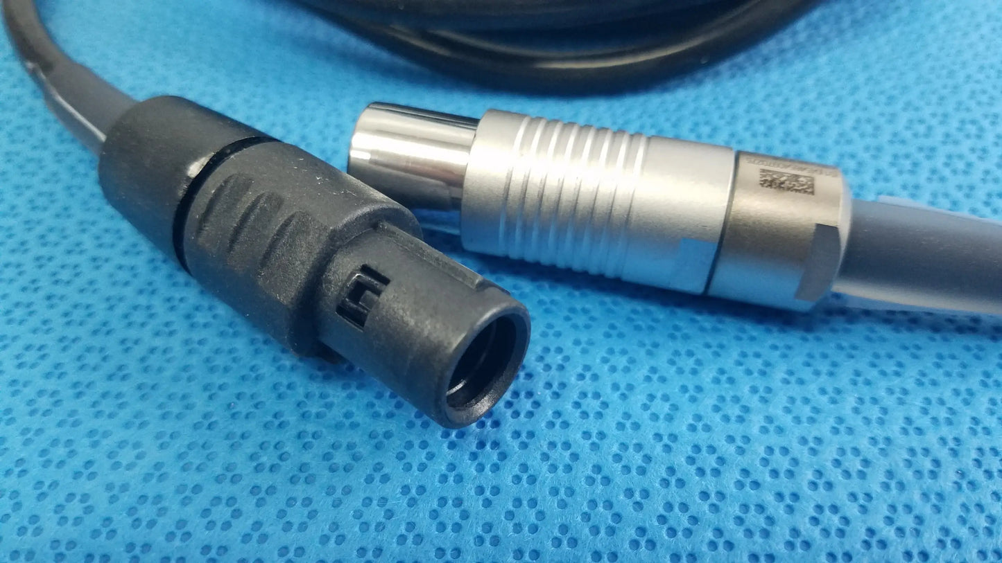 Stryker scher handpiece cable with black and silver ribbed metallic xlr audio connectors for reuse medical equipment