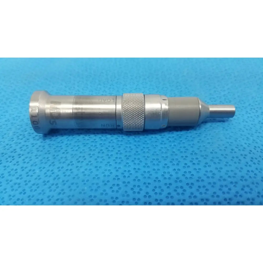 Silver metallic stryker 5100-015-205 md series straight micro drill bit with textured grip and engraved markings