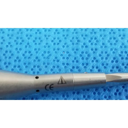 Silver surgical drill bit with sharp angled tip and ce marking on metallic shaft for stryker series angled saber chuck