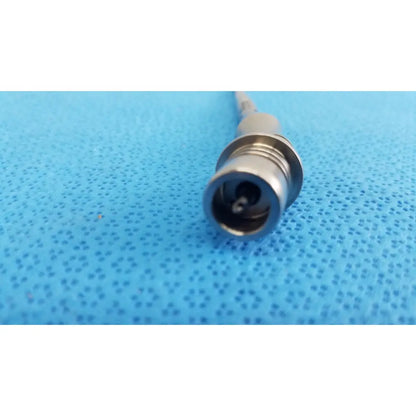 Silver metallic coaxial cable connector with threaded barrel and pin for stryker 5100-120-45 series angled saber portmann chuck