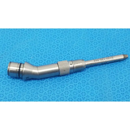 Silver stainless steel tsp saber drill with textured grip and engraved markings for surgical use by stryker