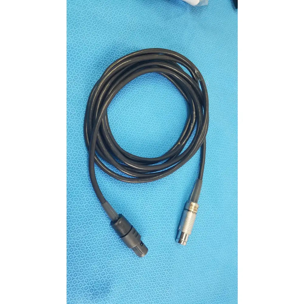 Stryker 5100-4 scher handpiece cable with black coiled sheath and metallic xlr male to 3.5mm trs jack for medical equipment reuse