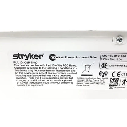 White Stryker 5400-50 core powered instrument driver with black text and regulatory markings for surgical use
