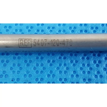 Silver-colored metal surgical power tool rod with engraved ref 5407-120-470 for stryker maestro attachment