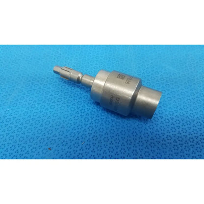 Stryker 6203-113-000 silver metallic surgical drill bit with textured cylindrical body and threaded end for reuse medical use