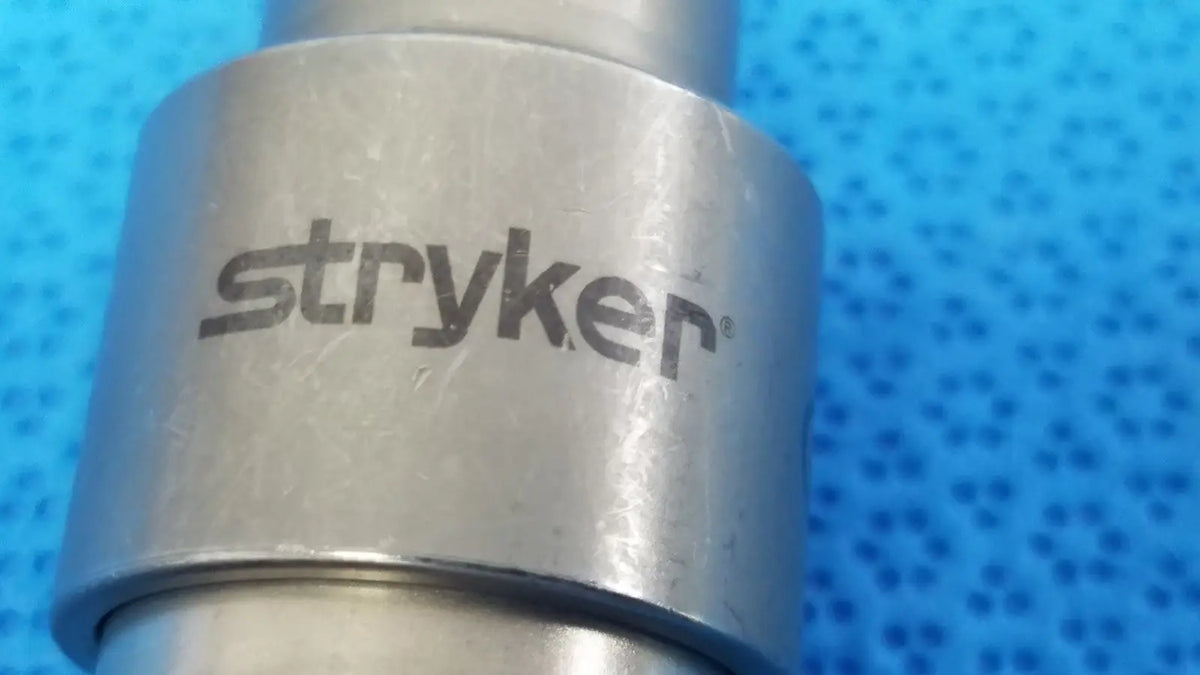 Silver metallic stryker 6203-113-000 hudson medical instrument with cylindrical body and engraved logo for reuse medical use
