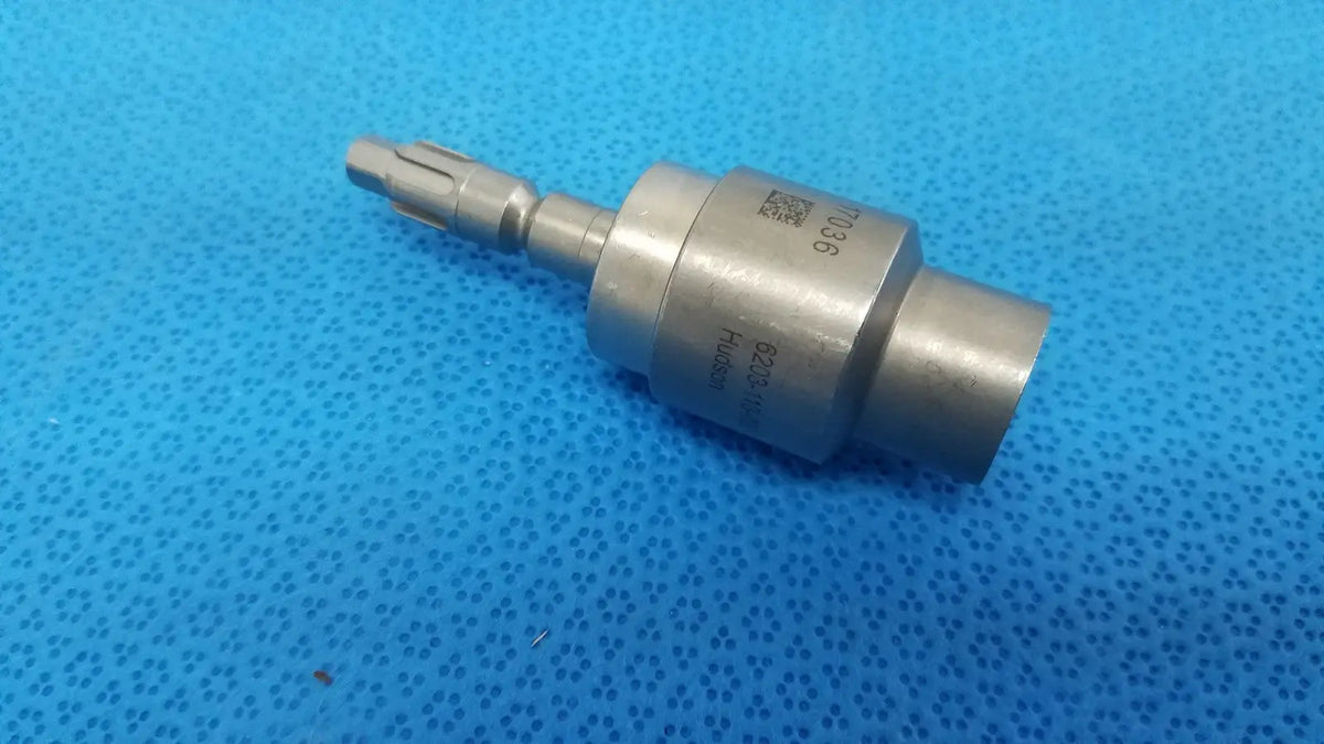 Stryker 6203-113-000 silver metallic surgical drill bit with textured cylindrical body and threaded end for reuse medical use