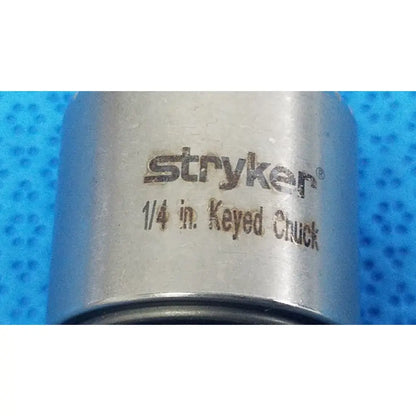 Silver stryker 1/4 inch keyless chuck with brushed metal finish designed for reuse medical applications