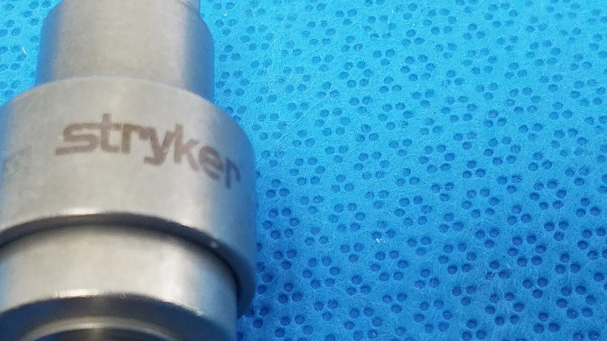 Silver metallic Stryker 6203-135 Hudson modified Trinkle surgical instrument with cylindrical body and engraved branding for reuse medical use