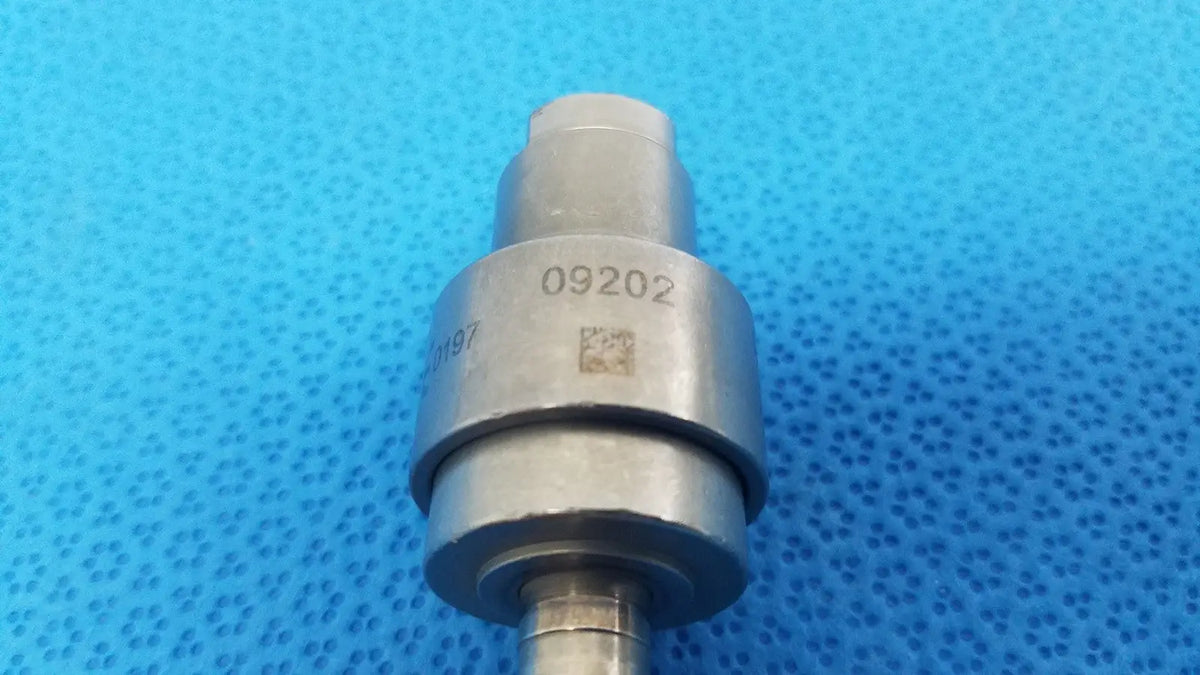 Silver metallic fuel injector with engraved serial number and qr code for reuse medical hudson modified trinkle model