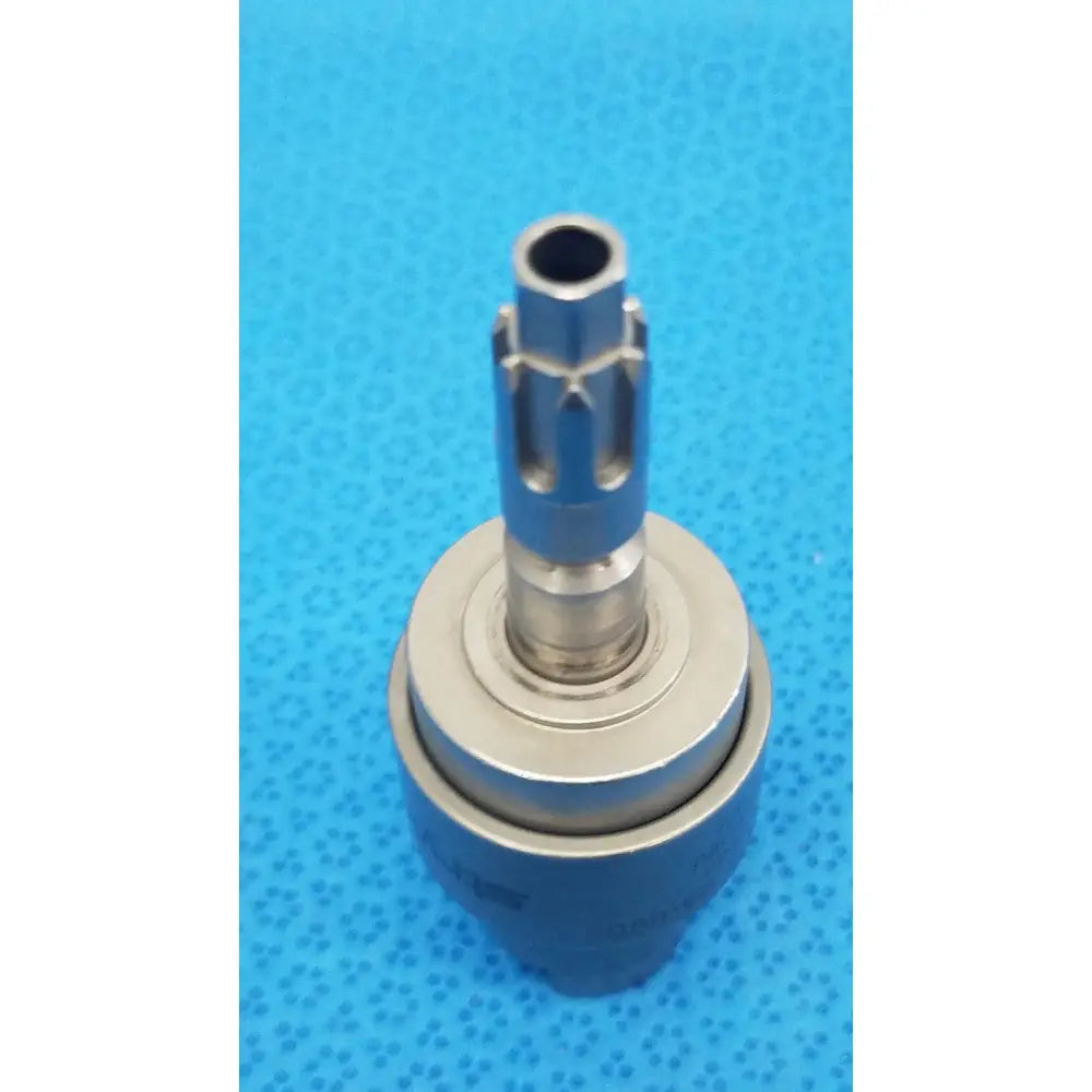Silver-colored metal dental handpiece chuck with cylindrical shaft and gear-like protrusions for stryker hudson modified trinkle