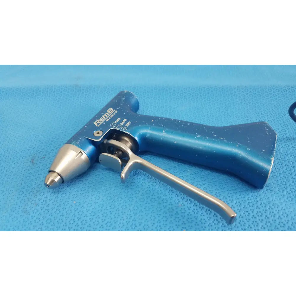 Blue and silver surgical staple gun with textured grip in stryker 6400-082-000 remb wiredriver handpiece
