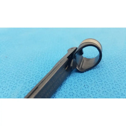 Black metal cable cutter with textured grip and engraved markings on handle for reuse medical remb handswitch applications