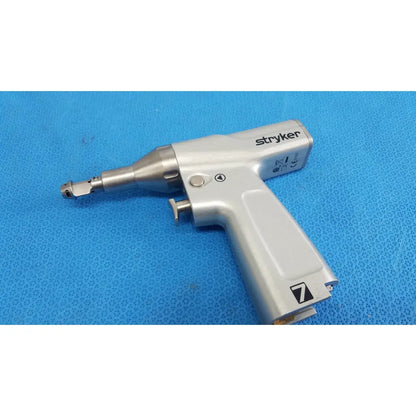 Stryker 7206-000-000 system 7 reciprocating saw handpiece with silver stryker surgical drill, metallic chuck, ergonomic grip for reuse medical orthopedic instruments