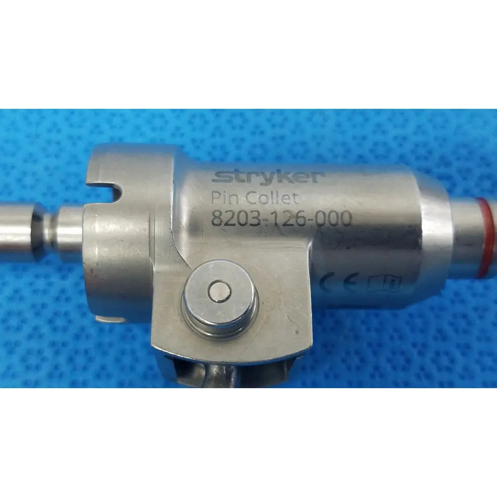 Stryker 8203-126-000 pin collet with metallic silver finish designed for precise reuse medical applications in orthopedic saws
