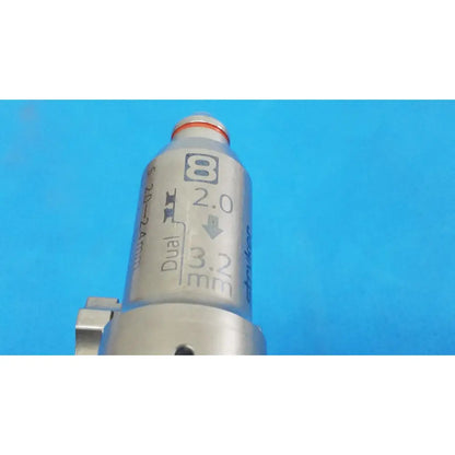 Stryker 8203-126-000 silver metallic pin collet with engraved markings and red-orange cap for reuse medical orthopedic saws