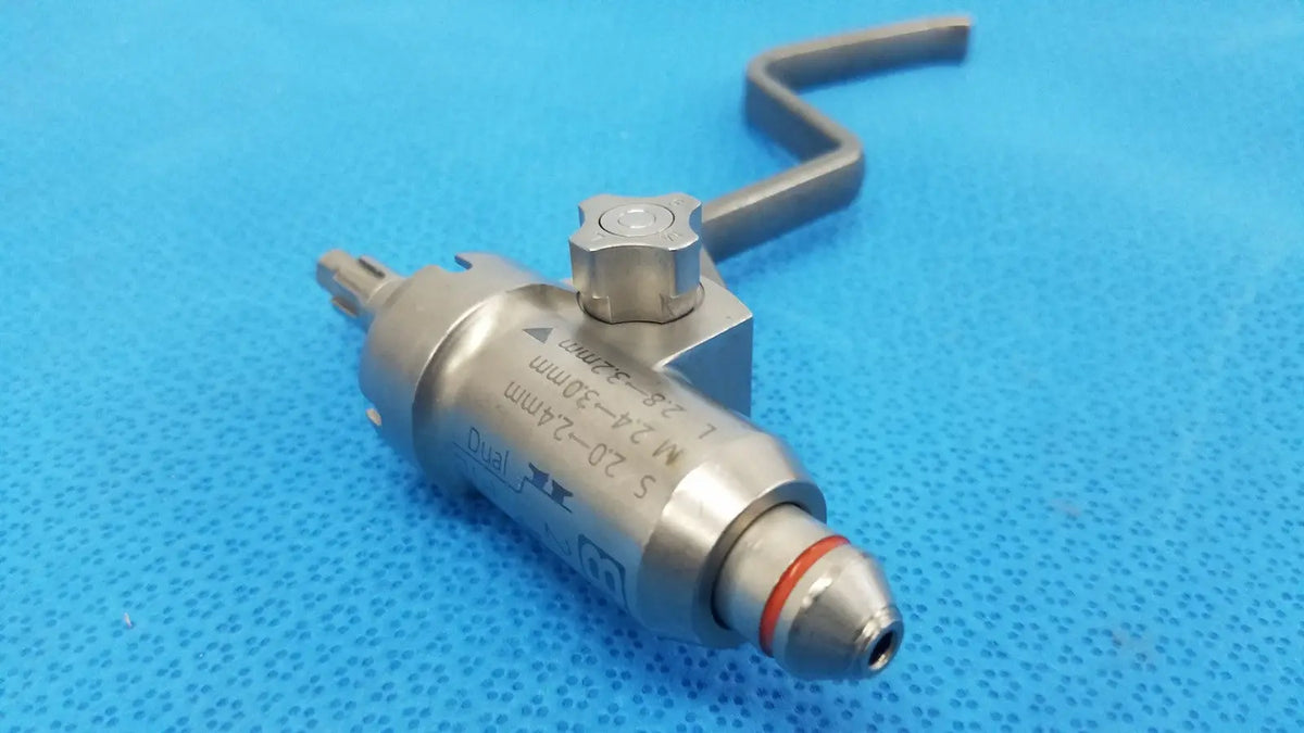Stryker 8203-126-000 pin collet silver surgical instrument with curved handle orange ring for reuse medical orthopedic saws