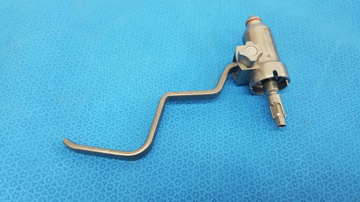 Silver pin collet surgical instrument with curved handle and articulated head for reuse medical orthopedic saws by stryker