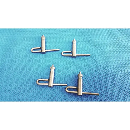Four metallic silver stryker chuck keys with u-shaped handles and threaded tops for surgical drill systems lot of 4