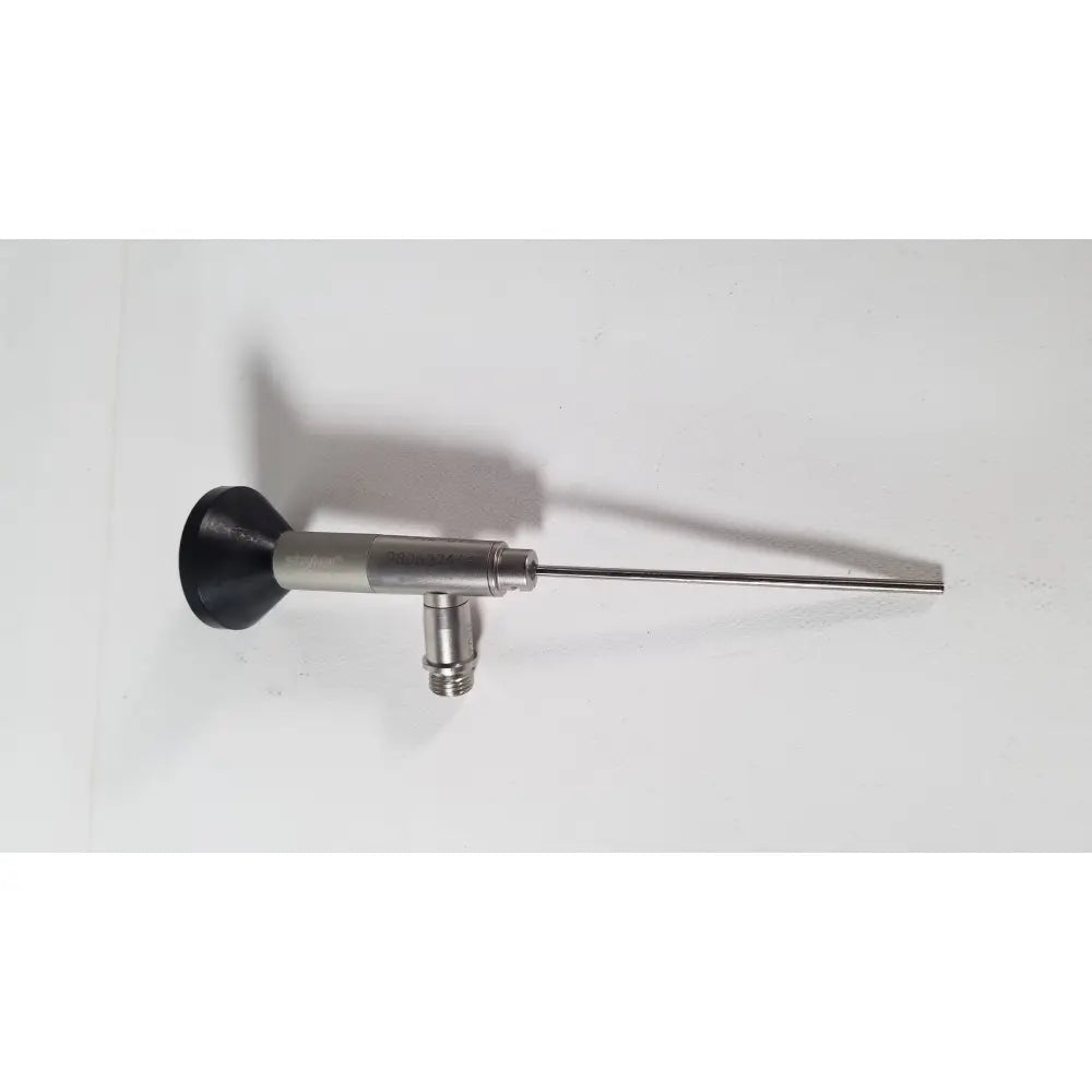 Silver stryker endoscopy 0° arthroscope with black rubberized handle and metallic probe for reuse medical procedures