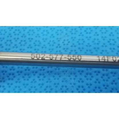 A metallic cylindrical stryker endoscopy 5.8mm surgical trocar with engraved serial numbers for medical use